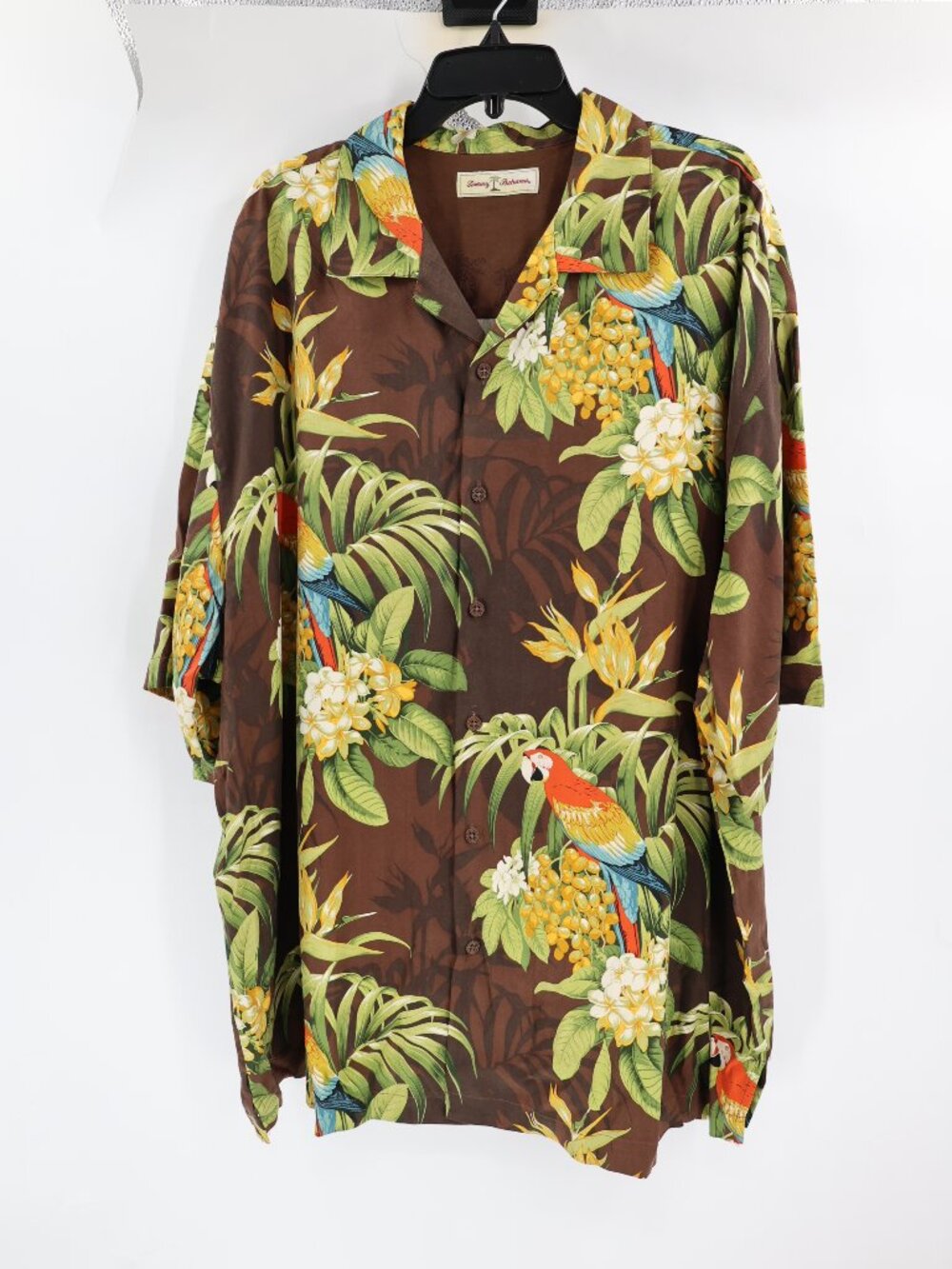 Tommy Bahama Hawaiian Camp Shirt Men's 2XB Silk Macaw Parrot Tropical pineapple